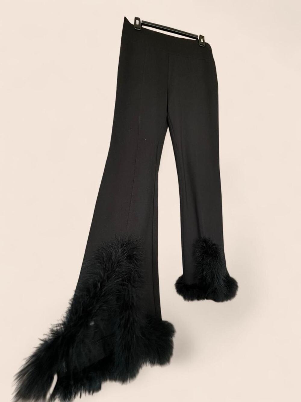 Y2K Tyler Boë black feather boa hem split seam flare pants Size 6
